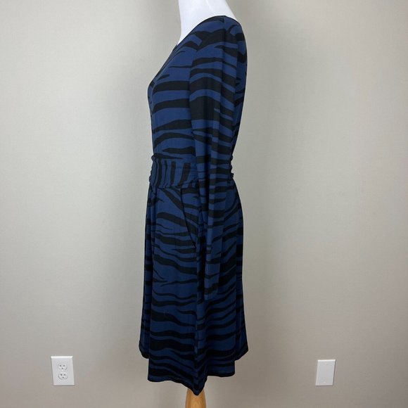 Boden Abigail Dress 6P Navy Blue Zebra Pattern Jersey Stretch Knit Long Sleeve - Picture 10 of 13